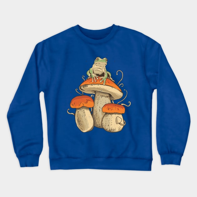 Cottagecore Aesthetic Mushrooms and Frog Crewneck Sweatshirt by DRIPCRIME Y2K